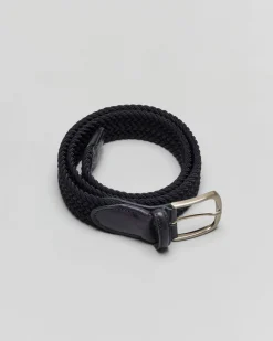 Cintura Ashki.i blu in corda intrecciata con punta e passante in pelle