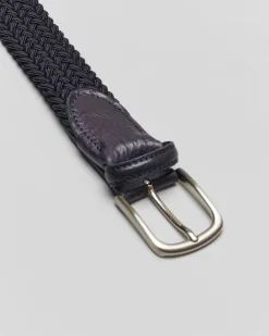 Cintura Ashki.i blu in corda intrecciata con punta e passante in pelle