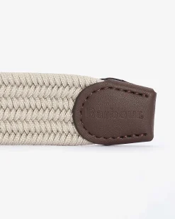 Cintura beige in tessuto elastico intrecciato con fibbia in metallo dorato