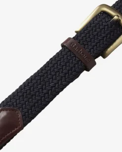 Cintura blu in tessuto elastico intrecciato con fibbia in metallo dorato