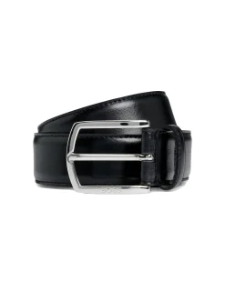 Cintura Boss Claus nera in vera pelle lucida con fibbia argento