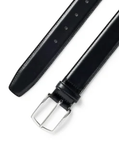 Cintura Boss Claus nera in vera pelle lucida con fibbia argento