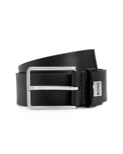 Cintura Boss Elio nera in vera pelle con fibbia argento