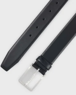 Cintura Boss Erman nera in pelle con fibbia argento