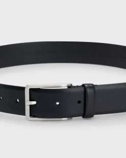 Cintura Boss Erman nera in pelle con fibbia argento