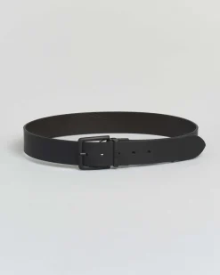 Cintura Boss in vera pelle nera liscia reversibile in martellata