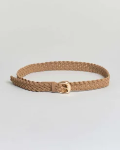 Cintura color taupe Hlo! in similpelle effetto suede intrecciata con fibbia dorata