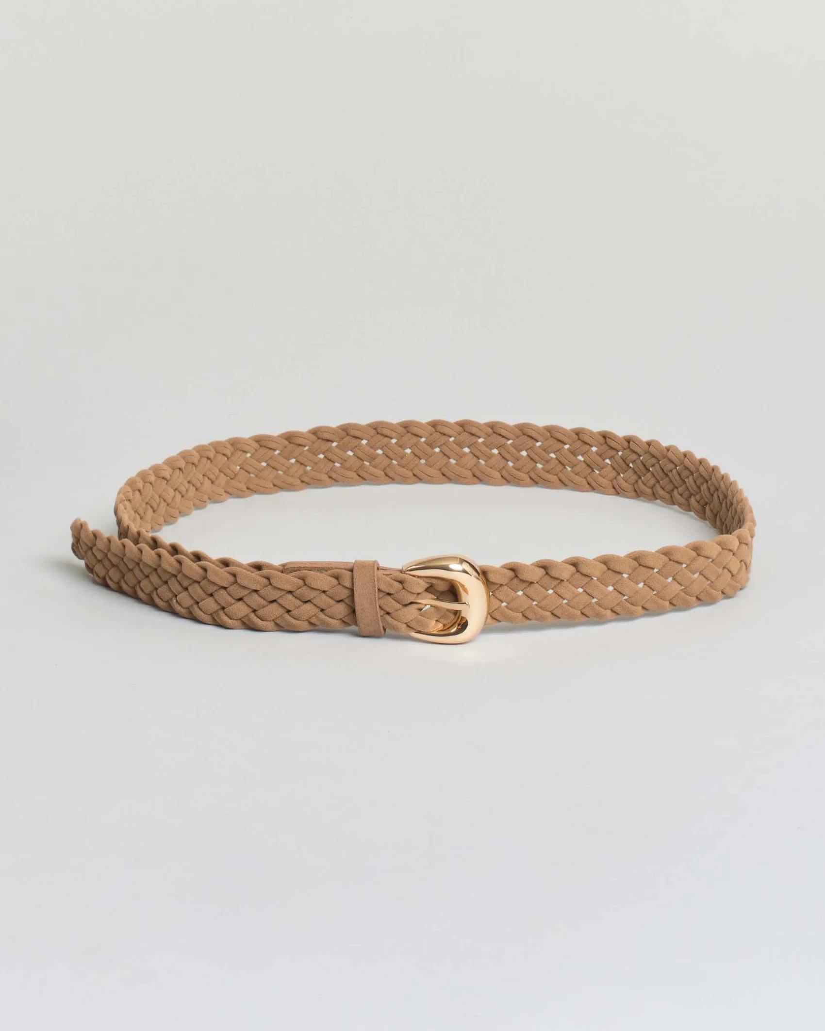 Cintura color taupe Hlo! in similpelle effetto suede intrecciata con fibbia dorata