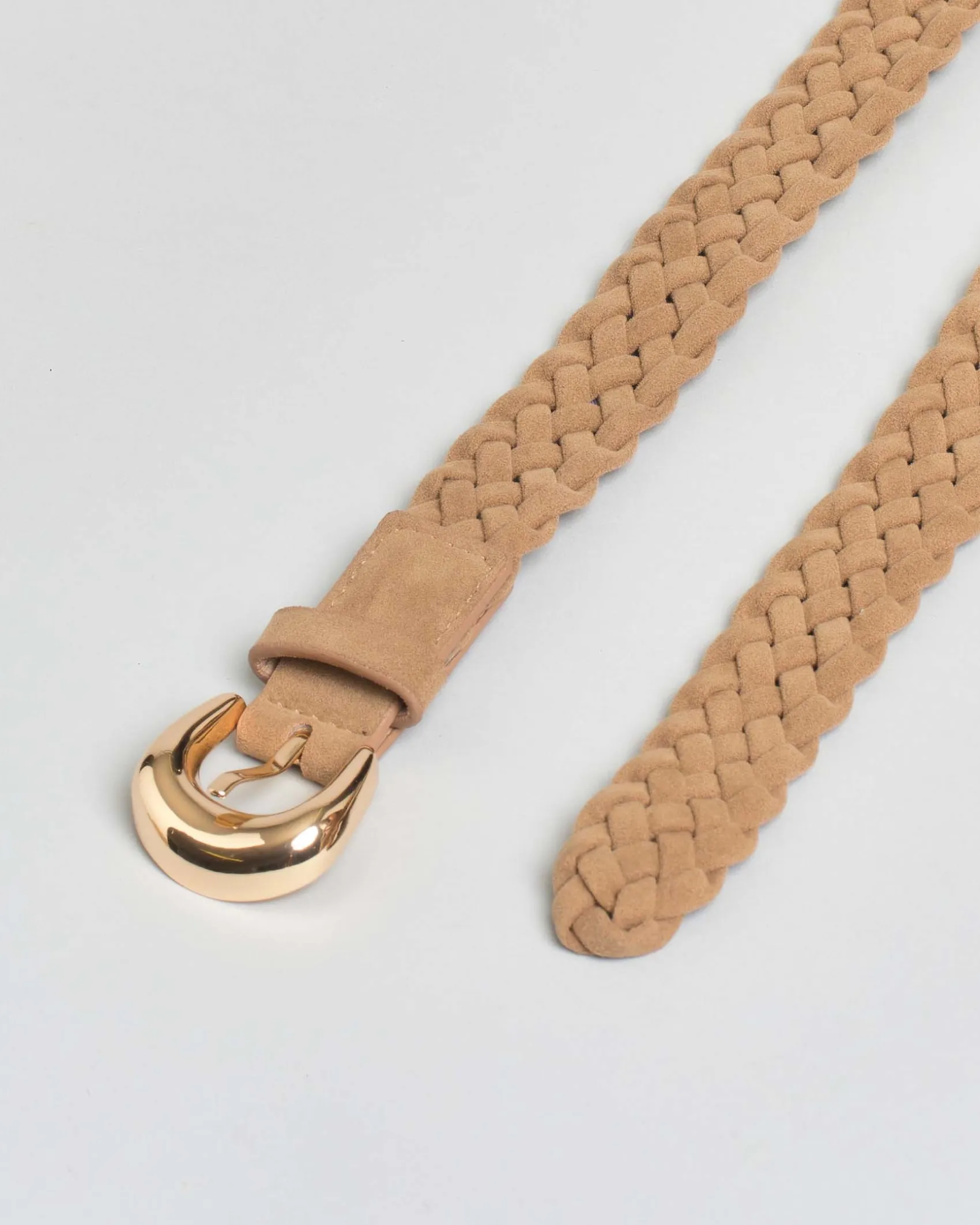 Cintura color taupe Hlo! in similpelle effetto suede intrecciata con fibbia dorata