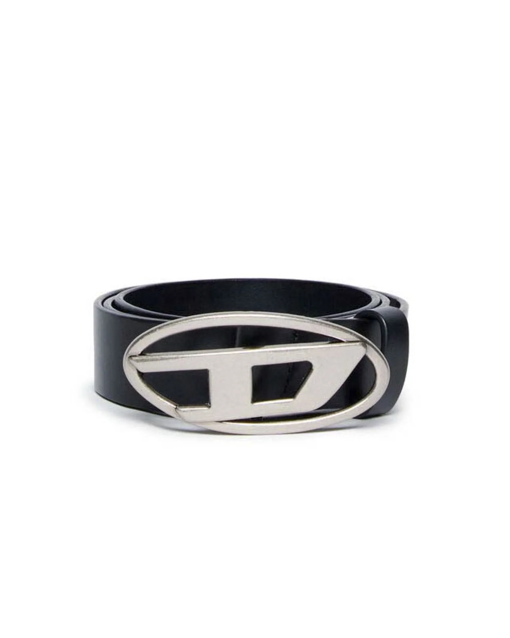 Cintura Diesel nera in pelle con fibbia in metallo
