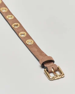 Cintura in pelle suede color taupe con borchie dorate