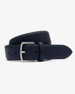 Cintura Lacoste blu in canvas piqué con fibbia argento