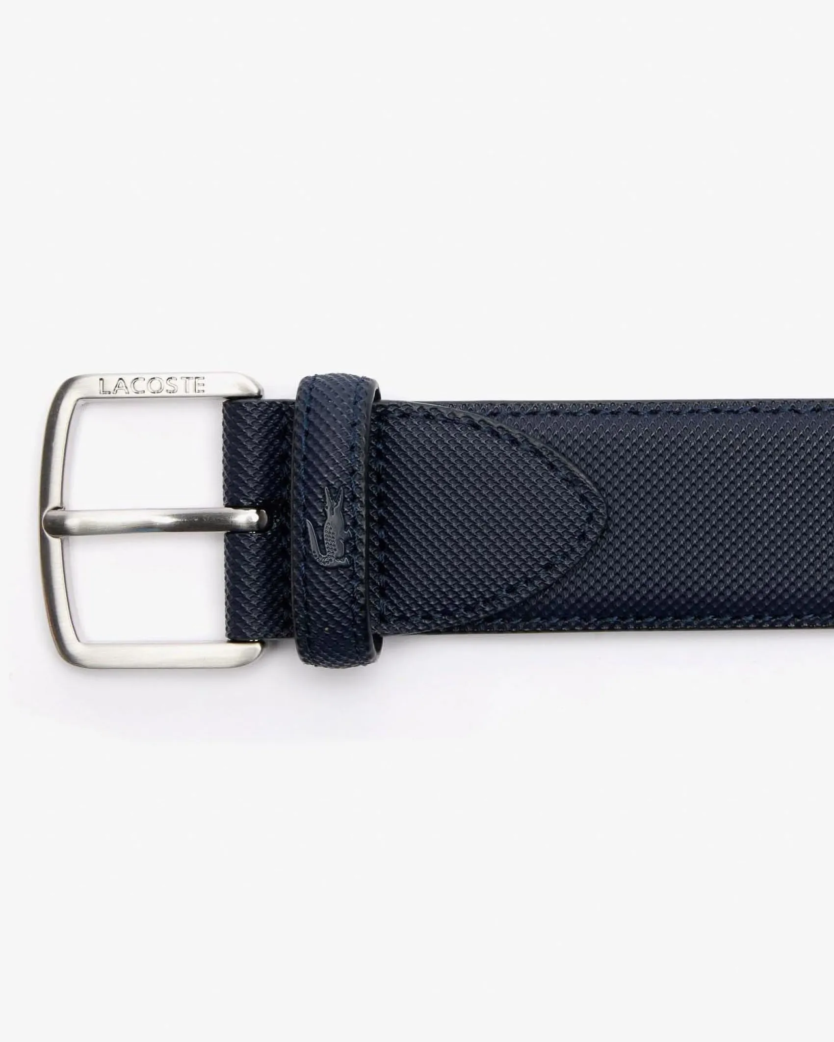Cintura Lacoste blu in canvas piqué con fibbia argento