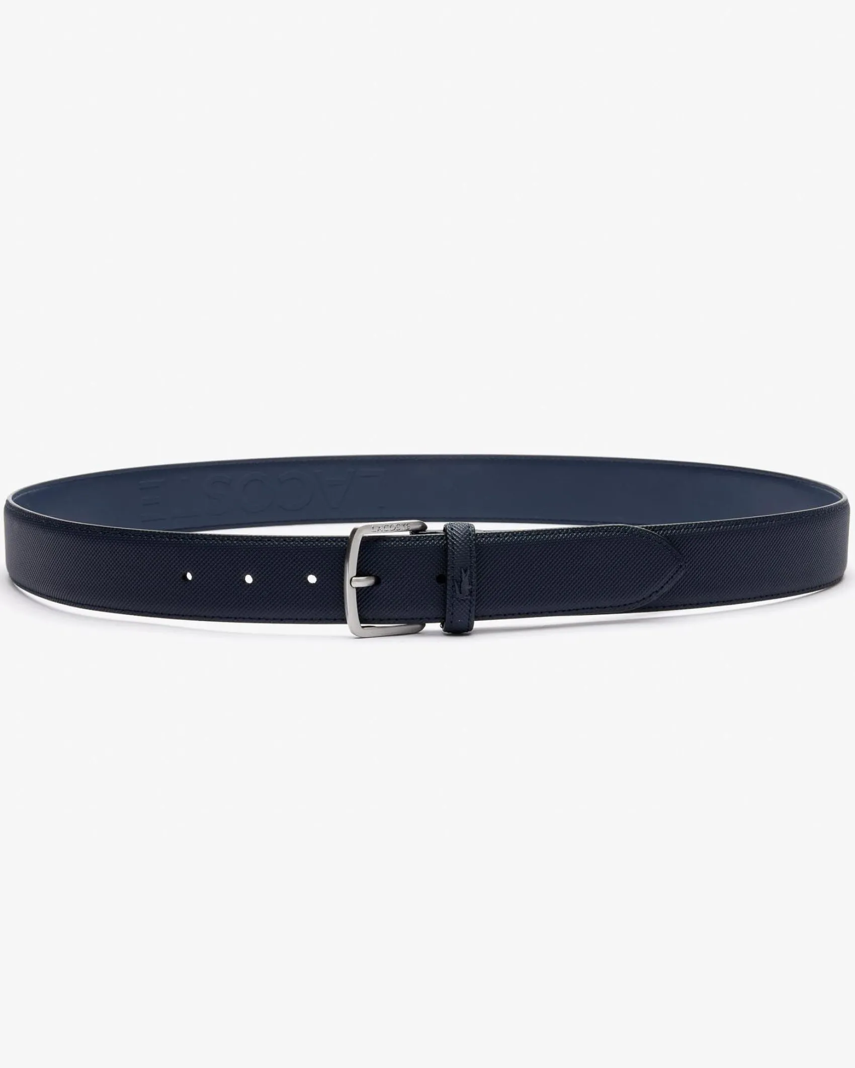 Cintura Lacoste blu in canvas piqué con fibbia argento