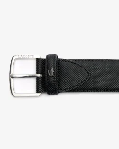 Cintura Lacoste nera in canvas piqué con fibbia argento