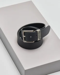 Cintura nera Armani Exchange in pelle con fibbia e passante effetto vintage