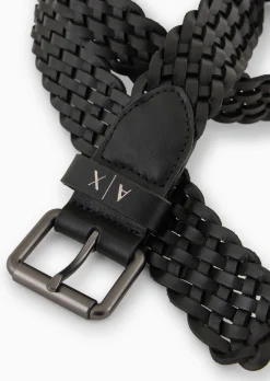 Cintura nera Armani Exchange in pelle intrecciata con fibbia in metallo brunito