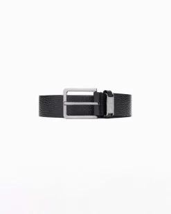 Cintura nera Armani Exchange in pelle martellata con logo sul passante in metallo