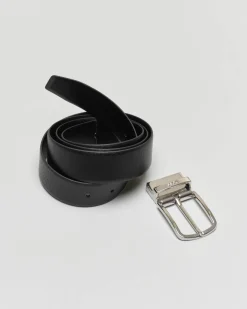 Cintura nera in pelle saffiano reversibile in pelle liscia