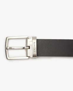 Cintura set regalo nera o marrone Lacoste con doppia fibbia in metallo argento