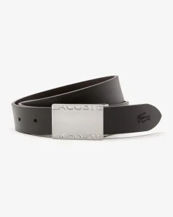 Cintura set regalo nera o marrone Lacoste con doppia fibbia in metallo argento