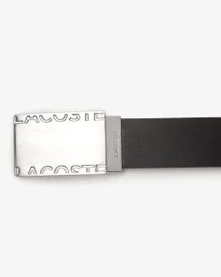 Cintura set regalo nera o marrone Lacoste con doppia fibbia in metallo argento