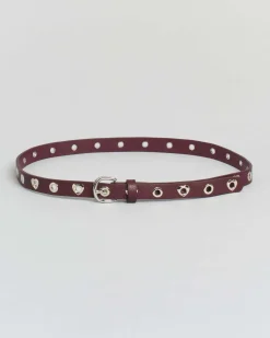 Cintura sottile Hlo! bordeaux in similpelle liscia con borchie in metallo rotonde e a cuore