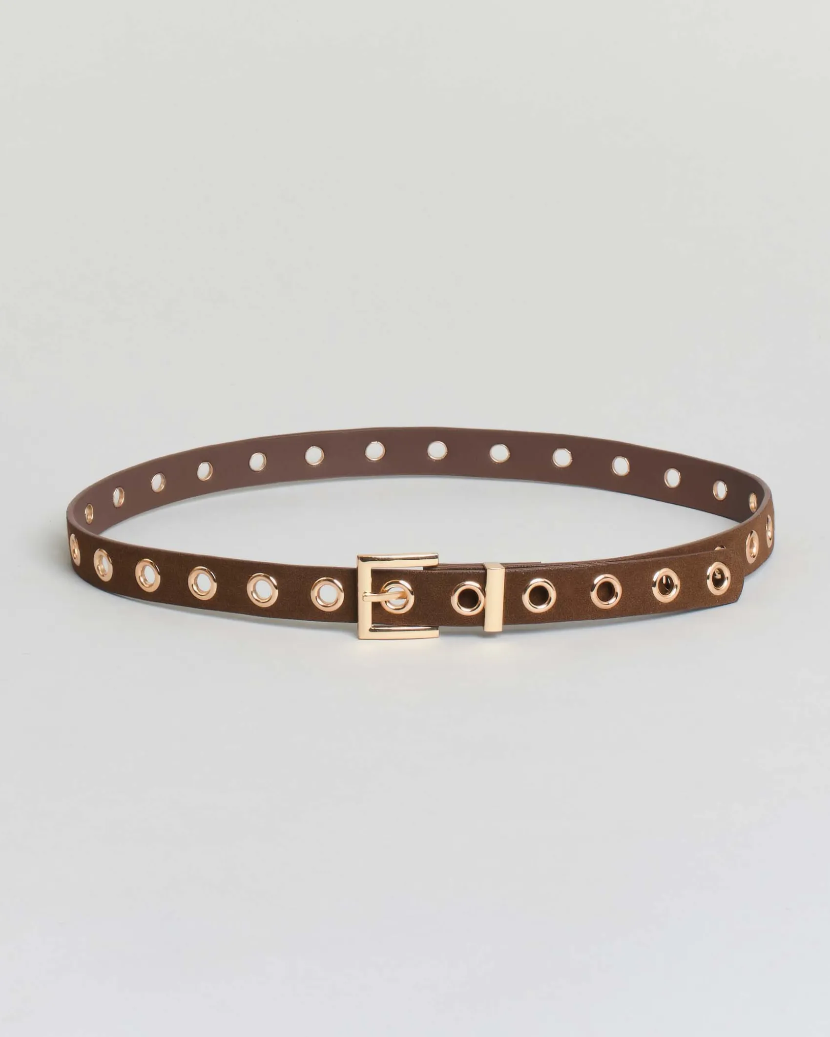 Cintura sottile Hlo! color taupe in similpelle liscia con borchie in metallo dorato