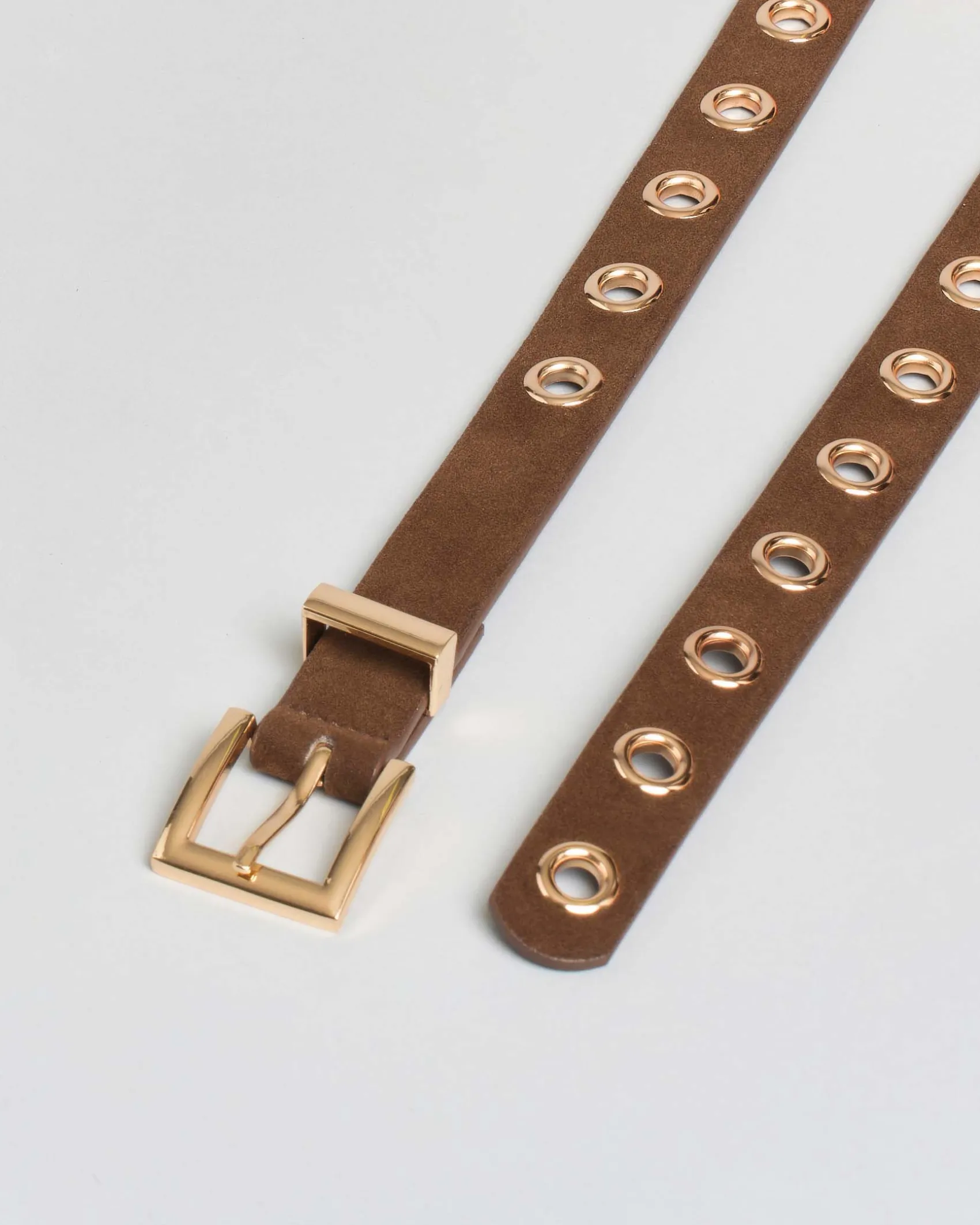 Cintura sottile Hlo! color taupe in similpelle liscia con borchie in metallo dorato