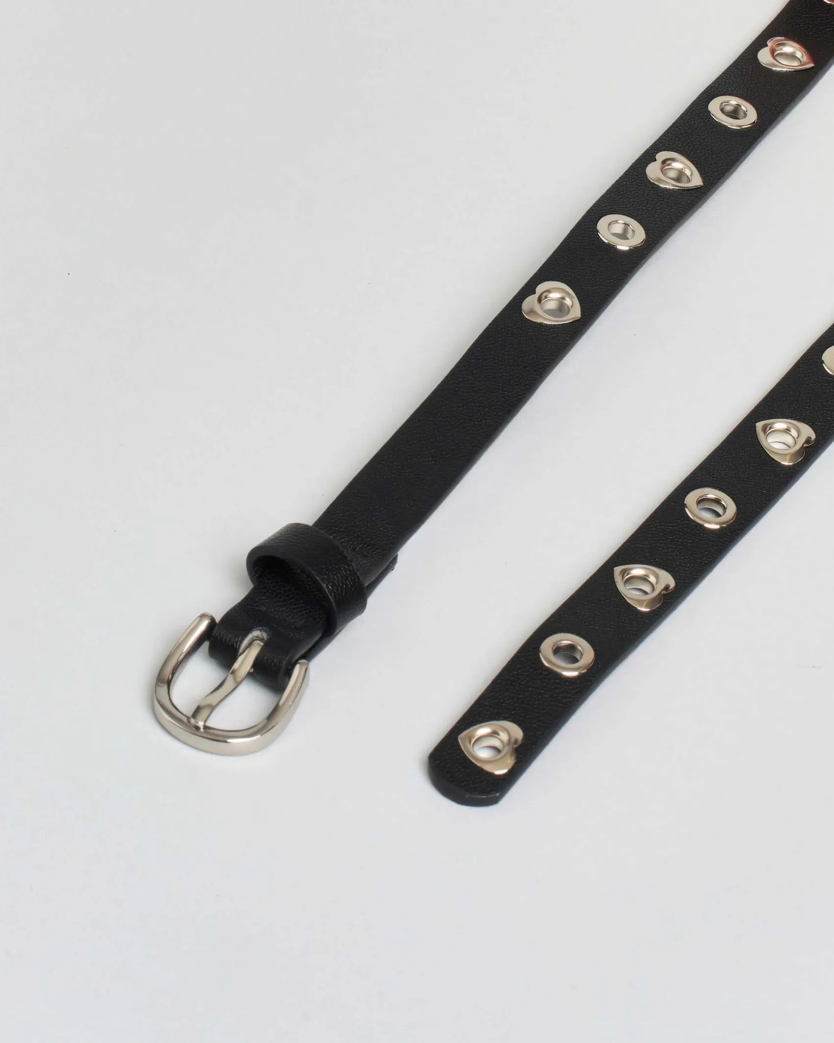 Cintura sottile Hlo! color taupe in similpelle liscia con borchie in metallo rotonde e a cuore