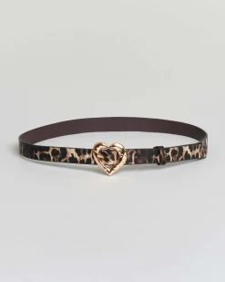 Cintura sottile Hlo! in similpelle stampa animalier con fibbia in metallo dorato a cuore