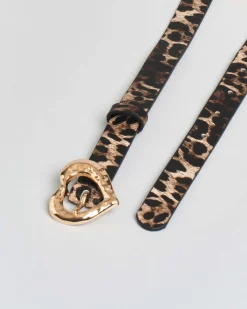 Cintura sottile Hlo! in similpelle stampa animalier con fibbia in metallo dorato a cuore