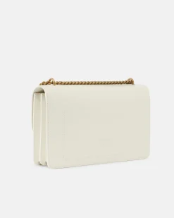 Classic Love Bag One Simply bianca in pelle liscia con fibbia Love Birds dorata e tracolla a catena regolabile