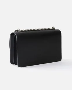 Classic Love Bag one Simply in pelle liscia nera con fibbia argento Love Birds e tracolla a catena regolabile