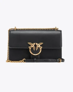 Classic Love Bag one Simply in pelle liscia nera con fibbia dorata Love Birds e tracolla a catena regolabile