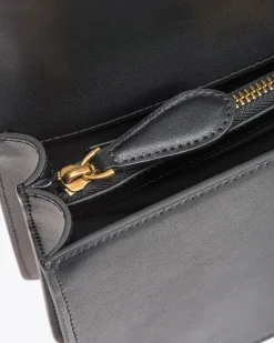 Classic Love Bag one Simply in pelle liscia nera con fibbia dorata Love Birds e tracolla a catena regolabile