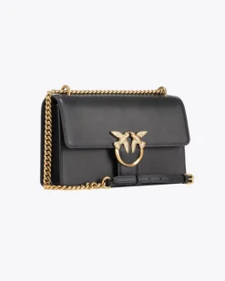 Classic Love Bag one Simply in pelle liscia nera con fibbia dorata Love Birds e tracolla a catena regolabile