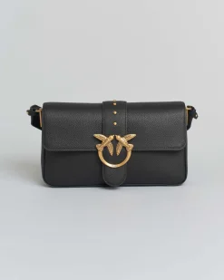 Classic Love Bag One Slouchy Pinko nera in pelle liscia con fibbia Love Birds dorata