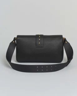 Classic Love Bag One Slouchy Pinko nera in pelle liscia con fibbia Love Birds dorata