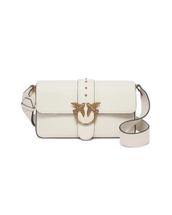 Classic Love Bag One Slouchy Pinko bianca in pelle liscia con fibbia Love Birds dorata