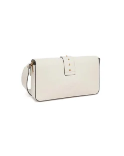 Classic Love Bag One Slouchy Pinko bianca in pelle liscia con fibbia Love Birds dorata