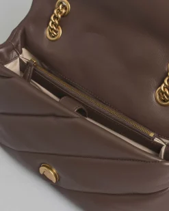 Classic Love Bag Puff Maxi Quilt Pinko marrone con fibbia Love Birds e tracolla a catena dorata