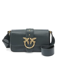 Classic Love Bag Slouchy in pelle nera con tracolla spessa e fibbia Love Birds dorata