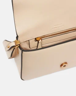 Classic Love Bag Slouchy Pinko misura piccola in pelle beige con tracolla spessa e fibbia Love Birds dorata