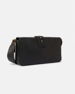 Classic Love Bag Slouchy Pinko in pelle nera con tracolla spessa e fibbia Love Birds argento