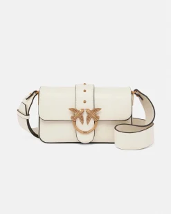 Classic Love Bag Slouchy Pinko misura piccola in pelle bianca con tracolla spessa e fibbia Love Birds dorata