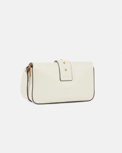 Classic Love Bag Slouchy Pinko misura piccola in pelle bianca con tracolla spessa e fibbia Love Birds dorata