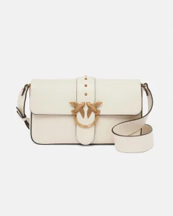 Classic Love Bag Slouchy Pinko in pelle bianca con tracolla spessa e fibbia Love Birds dorata