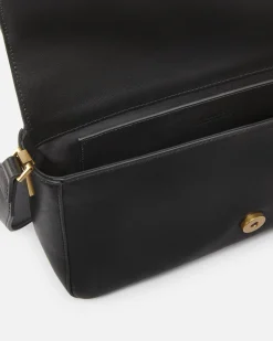 Classic Love Bag Slouchy in pelle nera con tracolla spessa e fibbia Love Birds dorata