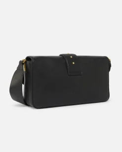 Classic Love Bag Slouchy in pelle nera con tracolla spessa e fibbia Love Birds dorata
